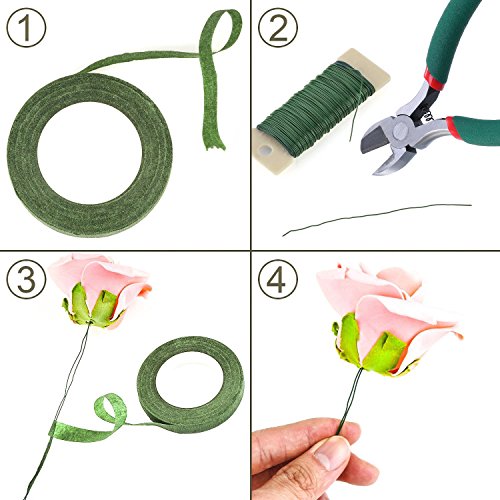 Ensemble d'outils de décoration florale avec ruban vert et fil de de pédalier