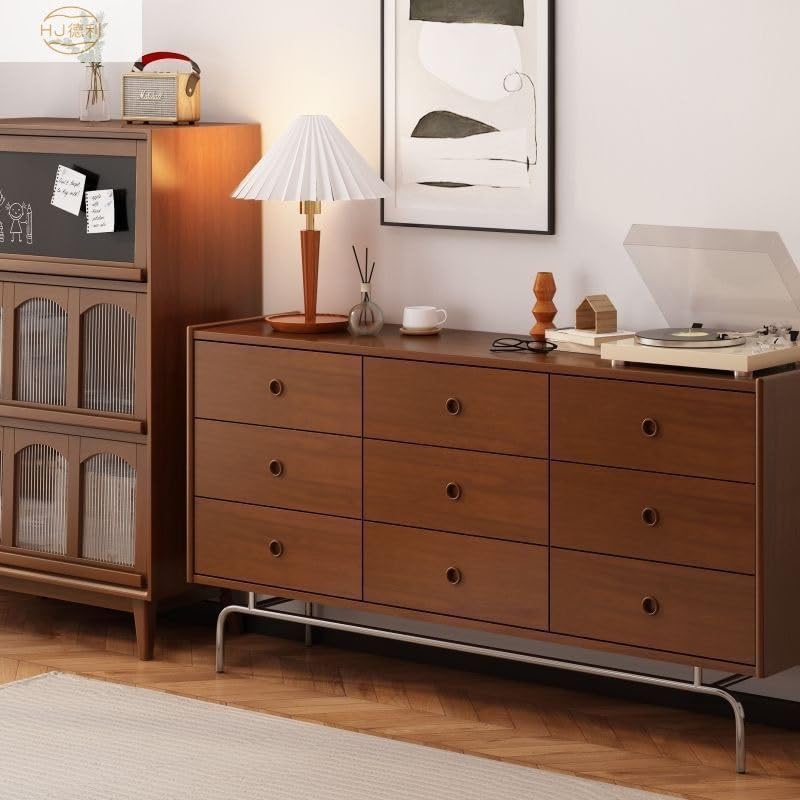 Aparadores para Comedor Vintage Solid Wood Nine-Drawer Chest of Drawers Living Room Drawer Storage Cabinet Retro Porch Furniture Corridor Decoration Bufetera(180x40x82cm)