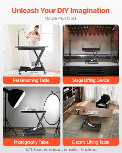 Image of VEVOR Electric Lift Table, 330 lbs Capacity Single Scissor Lift Table, 8-28 in Height Adjustable Lifting Platform, Coffee Table Lift with 4 Wheels, for Material Handling and Transportation, Black