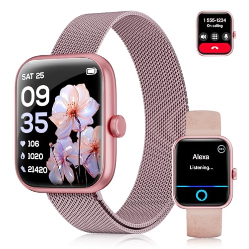 Catálogo para Comprar On-line smartwatch phone los mejores 10. 42 EASYTAO Smartwatch, Reloj Inteligente Mujer, Impermeable IP68, Pantalla LCD 1.83', Llamadas por BT, 100+ Modos Deportivos,Asistente de Voz Alexa, Rosa(Correas de Metal y Silicona)