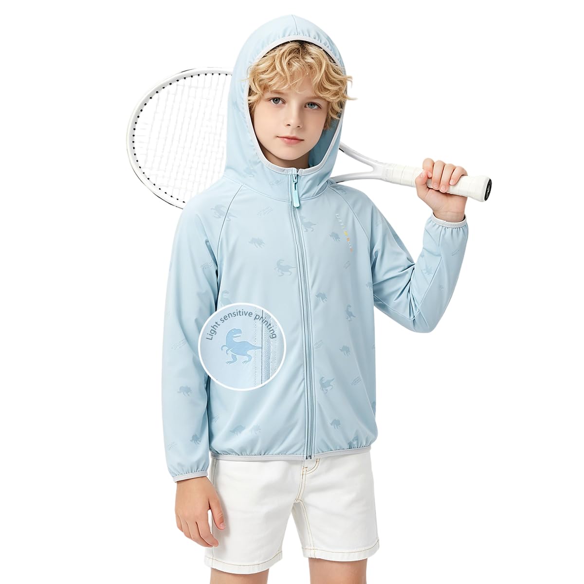 SANNIDHI® Kids Zip-Up Hoodie Girls Boys UPF50+ Sun Protection Jacket Hooded Cooling Shirt Fishing Running Outdoor, 10-11 Years, Blue-picture-12