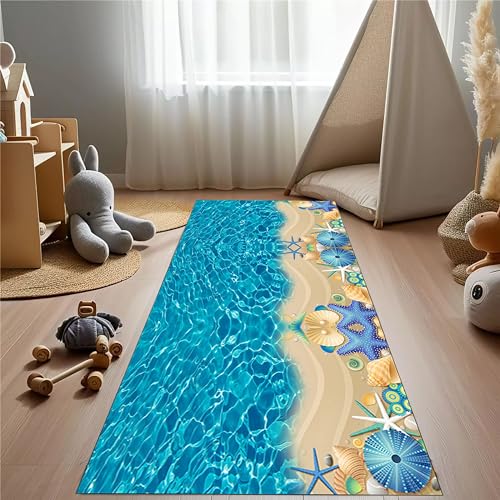 Tapete corredor con diseño marino 2.6x7ft azul miniatura 3