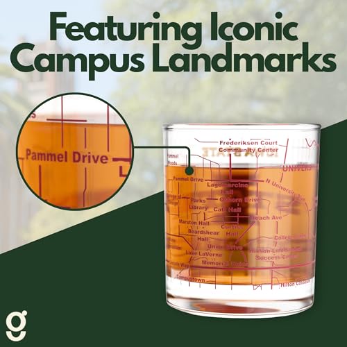 Image of Greenline Goods Iowa State University Cyclones Whiskey Glasses Set of 2, 10 oz Rocks Glasses with Full-Color Logo & Campus Map - Officially Licensed Bourbon Glass Gift for Alumni & Fans
