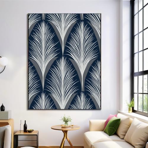 Cuadro decorativo geométrico de hojas de palmera azul arte minimalista moderno de 40x60cm 4