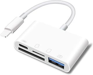 SD Card Reader for iPhone, USB Camera Adapter 4 in 1 Female OTG Compatible with SD/TF Card, Memory Card Reader Portable USB Adapter with Charging Port for iPhone, Plug and Play.