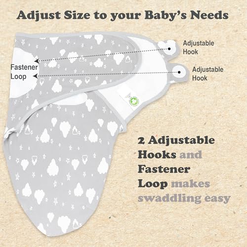 Image of Baby Swaddle Blankets for Boys and Girls | 3-6 Month | 3 Set of Adjustable Swaddle Wraps with Fastener Straps | Breathable Ultra Soft Cotton