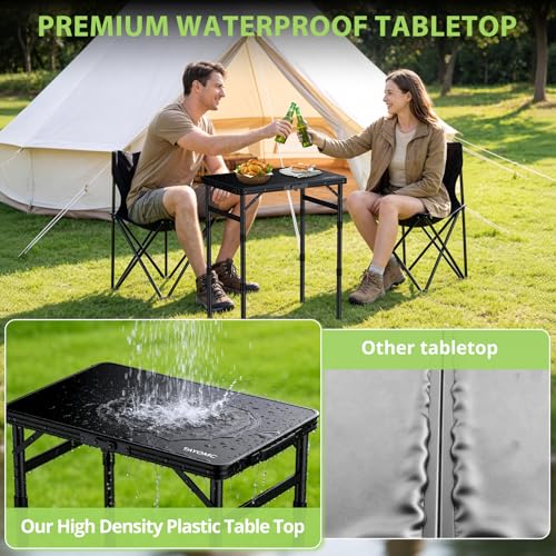 TAYOMC Small Folding Camping Table Mesa de Camping Plegable Plástica 3 Alturas Ajustables Negro 24"x16"x27.5" miniatura 4