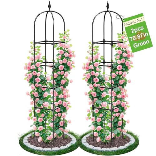 2 Pack Garden Obelisk Trellis for Climbing Plants 71 Metal Rustproof Plant Support Rose Trellis Tower Potted Cages for Flowers Fruits Vegetable Vines Indoor & Outdoor Black(4 Tiers)