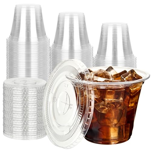 YEEHAW 9 oz 50 Pack Clear Plastic Cups with Flat Lids Disposable Cups With Straw Slot Lids for Cold Drinks