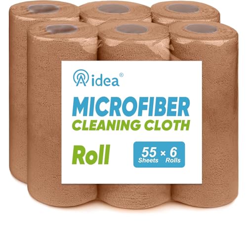 Image of AIDEA Microfiber Cleaning Cloth-330 Sheets 6 Roll,Cleaning Rags 11x9 inch Brown