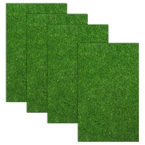 Aeaocvo 4 Packs Artificial Grass 6 x 10 Inches Fake Grass Decor Miniature Fairy Garden Grass Plastic Green Grass Mat Crafts for DIY Dollhouse