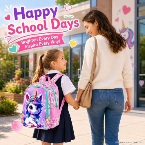 Image of CCJPX 16 inch Unicorn Backpack for Girls, 3Pcs Kids Bookbag with Lunch Box, Water Resistant Elementary School Bag for Kindergarten Preschool Toddler (Pink)