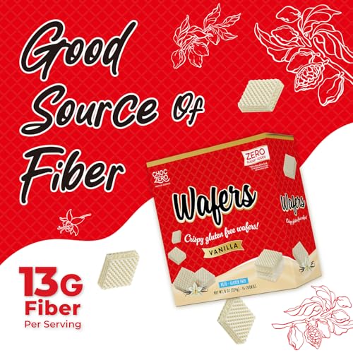 Image of ChocZero Sugar Free Vanilla Wafer Cookies, No Sugar Alcohols, Keto, Gluten Free, High Fiber, 16 Count, 8 oz Box