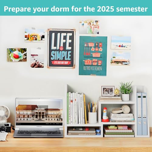 Desktop File Organizer Desk Organizer Shelf - White Office Organization Shelves for Top of Desk Organizers and Accessories Corner Bookshelf Table Top Shelving Small Hutch Decorations for Women Office - Thumbnail 3