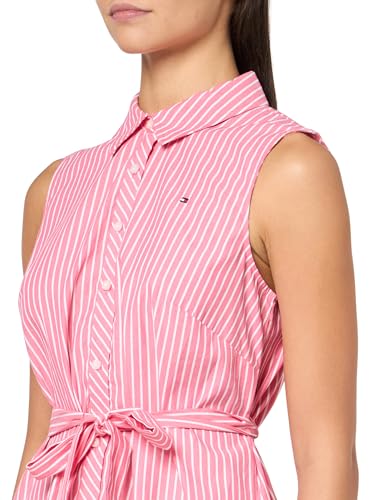 Image of Tommy Hilfiger Women's Sleeveless Collared Button Front Tie Waist Mini Shirt Dress