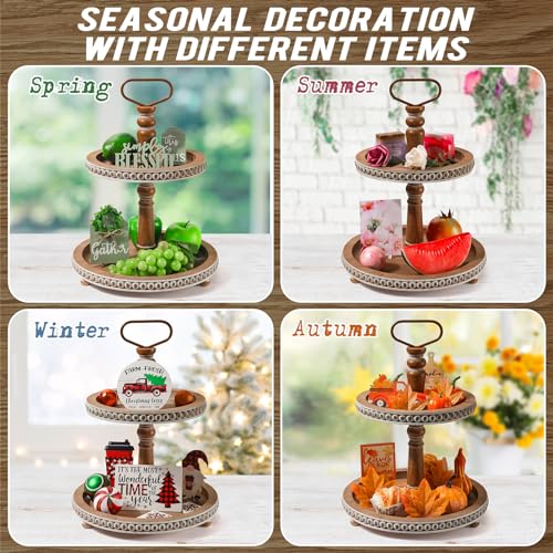 Handmade-Two-Tiered-Tray-Stand-Small-Beaded-Tiered-Seasonal-Tray-Decor-Warm-Brown-Wooden-Kitchen-Serving-Tray-for-Coffee-Food-Fruits-Cupcakes-Home-Decor-Holiday-Display Handmade Two Tiered Tray Stand Small Beaded Tiered Seasonal Tray Decor Warm Brown Wooden Kitchen Serving Tray for Coffee Food Fruits Cupcakes Home Decor Holiday Display