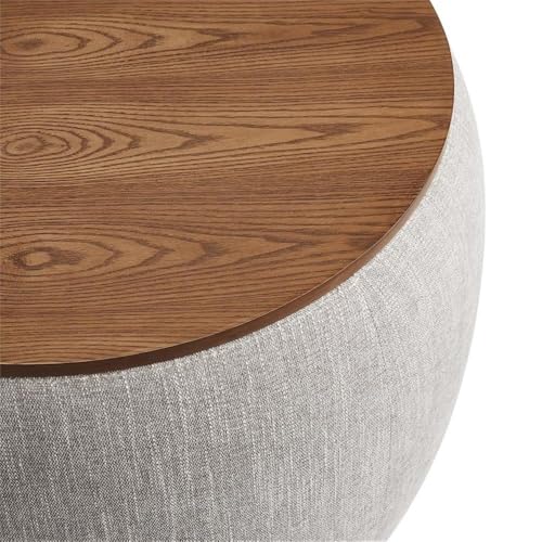 Modway EEI-6688-HEW Perla 26 Inch Round Storage Ottoman With Tray Lid In Heathered Weave Wheat -Heathered Fabric Ottoman - Versatile Footrest - Woven Coffee Table thumb #5
