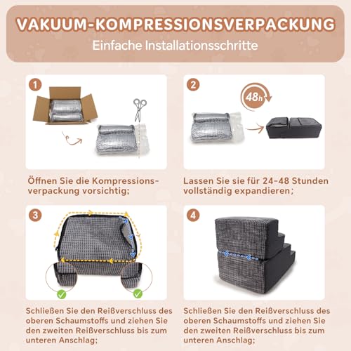 Sytopia Hundetreppe Große Hunde 4 Stufen Hoch, Hundetreppe für Bett Sofa 50cm, Haustiertreppe waschbar, hochdichter Schaumstoff, für verletzte ältere Hunde (46cm Höhe, Grau)