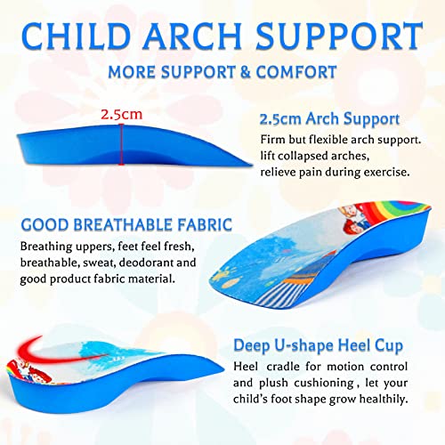 Image of Arch Support Insole for Kids Shoes, Orthotic Shoes Inserts for Kids, 3 /4 Length Inserts for Children's Heel Pain, Flat Feet, Plantar Fasciitis, Pronation