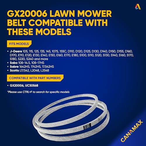 Image of Canamax GX20006 UC30568 Drive Belt - Aramid Cord 1 /2 x 89 inches - for John Deere D110 D140 L120 L110 LA135 LA145 L130 D130 D170 LA115 D160 L111 L108 125 D125 115 L118 LA120 LA130 LA175 Lawn Mower