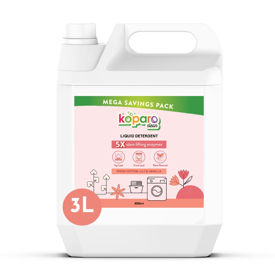 Natural Laundry Liquid Detergent | 3 Litres | Lily & Vanilla Fragrance | Top Load, Front Load Washing Machine & Hand Wash Friendly | Organic & Eco-Friendly | Tough on Stains, Safe for Kids