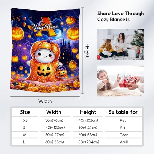 Halloween Blanket, Custom Kids Blanket with Name, Personalized Gifts for Boys Girls, Custom Monogram Gifts, Plush Throw for Teens Adults (4 Sizes Choose)