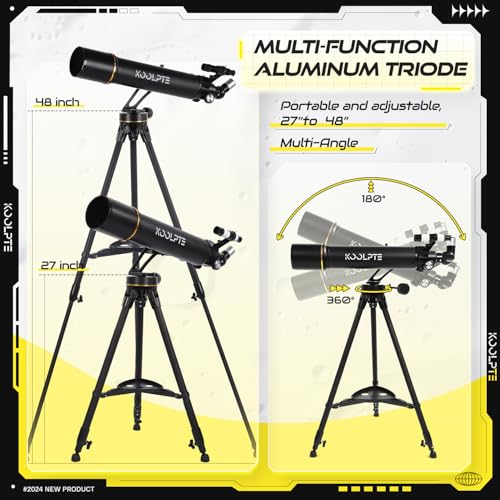 Image of Koolpte 90mm 700mm Telescope for Adults & Beginners, Vertisteel AZ Mount | 90mm 700mm telescope for adults and beginners; fully multi-coated optics, Vertisteel AZ mount for smooth tracking and bag.