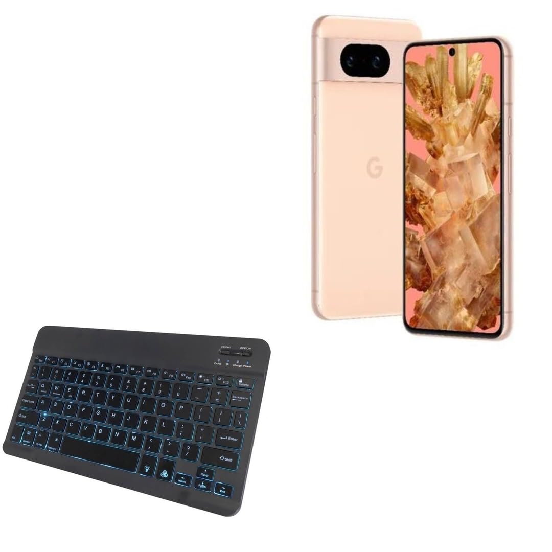 BoxWave Keyboard Compatible with Google Pixel 9 - SlimKeys Bluetooth Keyboard - with Backlight, Portable Slim LED 7 Colors - Jet Black