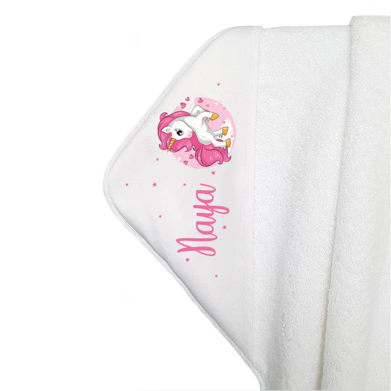 Personalised Bath Towel for Babies and Children, with Name, 100% Cotton, 80 x 80 cm (Star Unicorn) - 1