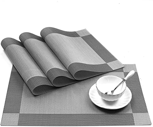 Image of Anugrah Dining Mats Table Mats PVC Placemats Heat-Resistant Placemat for Dining Tea Table Woven Vinyl Stain Resistant Table Mats Easy to Clean - 45x30 cm (Gray, 2)