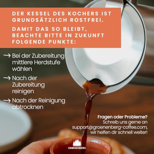 Foto von Groenenberg Espressokocher Induktion 4 o. 6 Tassen Espresso I Mokkakanne aus hochwertigem Edelstahl I Espressokanne mit Ersatzdichtung & Reduziersieb