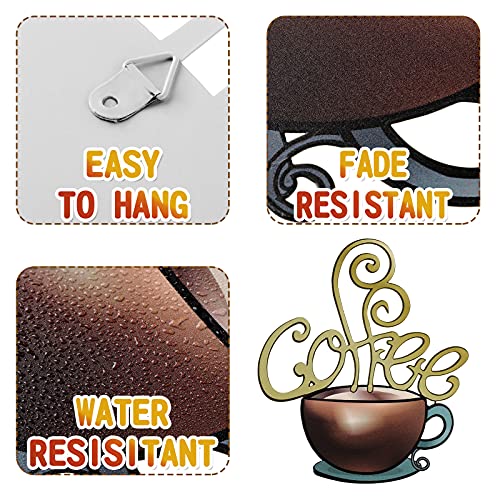 4 Pieces Metal Coffee Cup Wall Decor Coffee Bar Decor Cafe Themed Wall Art Decoration Vintage Cup Signs for Kitchen Decorations Shop Restaurant Lounge Decorations(Brown)