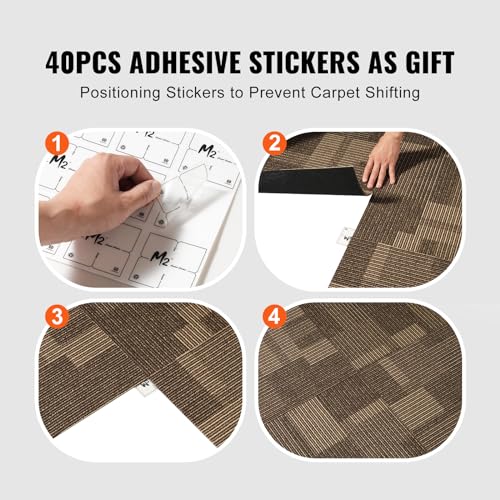 Image of VEVOR Carpet Tiles Reusable, 24 PCS, 24 inchx 24 inch, Squares Soft Padded Carpet, Carpet Floor Tiles Easy DIY for Bedroom Living Room Indoor Outdoor (Mixed Brown, 96 sqft /Box)
