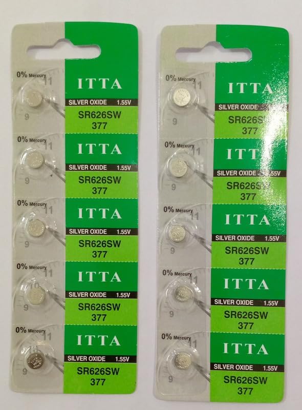 watch batteries sr626sw 377 1.55v silver oxide button cell – pack of 10 | universal replacement for analog watches, calculators & small electronics