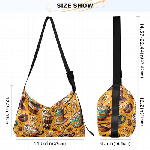 Unisex Shoulder Bag Crossbody Handbag Coffee-latte-nice-time Women Casual Hobo Bag Lightweight PU Leather Tote2