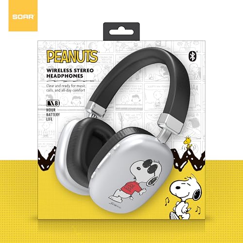 Image of SOAR Peanuts Active Noise Cancelling Wireless Headphones Silver- Snoopy