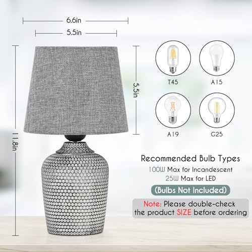 11.8’’ Small Table Lamps Set of 2 for Bedroom Kid’s Room Home Office, Gray by Sucolite - Used condition - Image 2