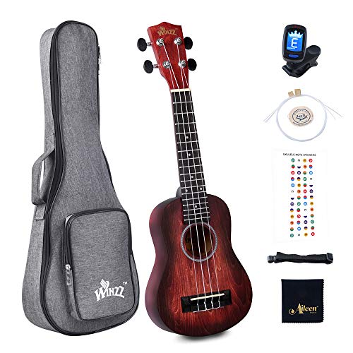 Winzz Ukelele Soprano para Nios Kit para Principiantes con 6 Accesorios, Diseo de Color nico - 21 Pulgadas Rojo