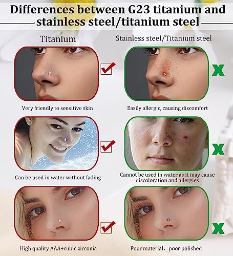 MJust Hypoallergenic Nose Rings 20G Titanium Nose Rings Studs L Shaped Nose Studs Rings Cubic Zirconia Opal Heart Ball Labret Lip Nose Piercing Jewelry for Women Men3