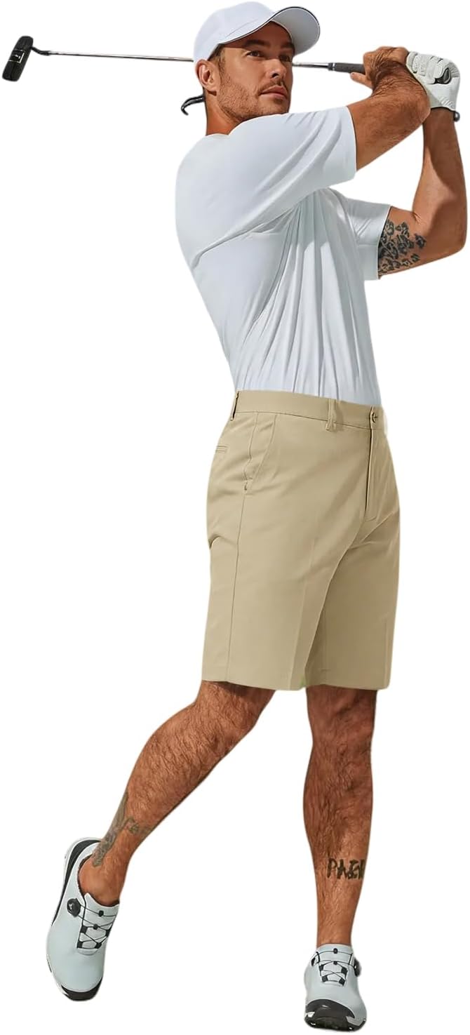 Runcati Mens Casual Golf Shorts 9" Stretch Breathable Flat Front Dress Work Shorts