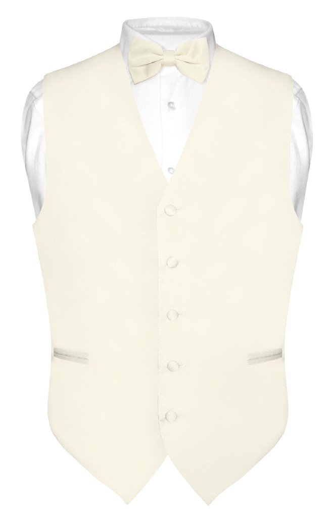 Men's Dress Vest & BowTie Solid CREAM Color Bow Tie Set for Suit or Tuxedo-image-39