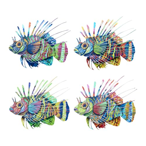 Décoration murale poisson coloré ensemble 4 pièces art marin fer plat maison