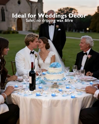Image of Amagic 2000 Pieces Light Blue Artificial Rose Petals with 24 Light Blue LED Tea Lights, Rose Petals and Candles Set for Proposal, Anniversary, Romantic Night, Wedding Decor