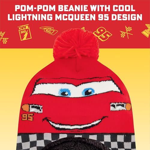 Image of Disney Boys' Winter Hat and Mitten Set, Cars Lightning Mcqueen Toddler Beanie for Ages 2-4