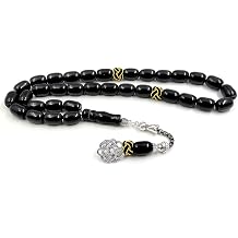 ALBASHAN Tasbih natural black agate stone Barrel shape bracelet Handmade Trabizon misbaha Muslim ADHA gift turkish design prayer beads
