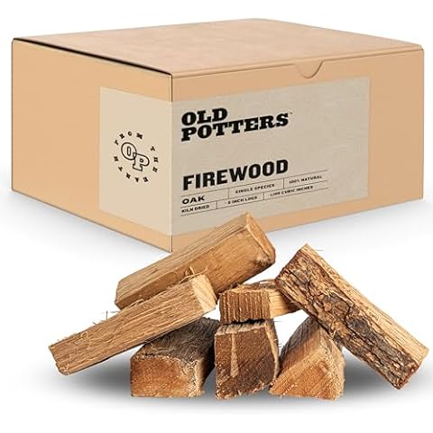 Old Potters Kiln Dried Firewood - Oak, 1100 Cu. in, 16-18 Logs ~ 8" x 2.5" Logs. Cooking Wood for Grilling, Smoking, and Firepits, Oak. Cover