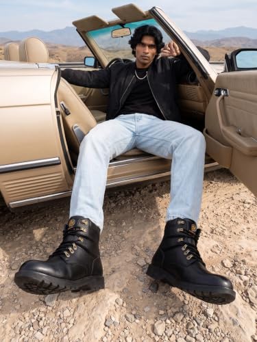 Image of Bacca Bucci Mens 6 inches Premium Steel Toe Cap Real Grain Leather Outdoor Laceup Boots /Warranted Qualtiy & Durable Boot