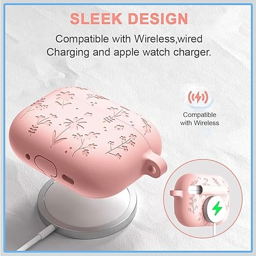 Image of Emoh Roced Case for Airpods Pro 3,Silicone Flower Engraved Cases Compatible with Apple AirPods Pro 3rd Generation 2025, Shockproof, Anti-Scratch, Protective Case Cover (Pink, for AirPods pro 3)