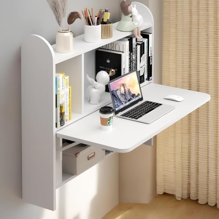 LeafDrop 33 Floating Wall Desk with storage compartments.