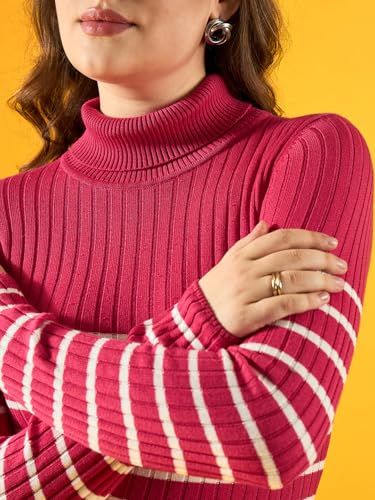 Image of 98 Degree Women Pure Cotton Turtle Neck Sweater Has A Full Sleeve & Straight Hem-AW25AZG1157-BLACK